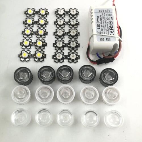 10X 3W White Red Green Blue Plant Grow Full Spectrum 380-840nm 445nm 660nm High Power LED + 10pcs lens + 1pcs 6-10x3w driver