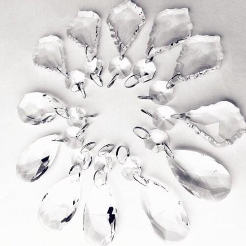 12PCS Crystal chandelier pendants (6pcs Crystal Maple leaf with 14mm octagon bead + 6pcs Crystal Water drop with 14mm octagon )