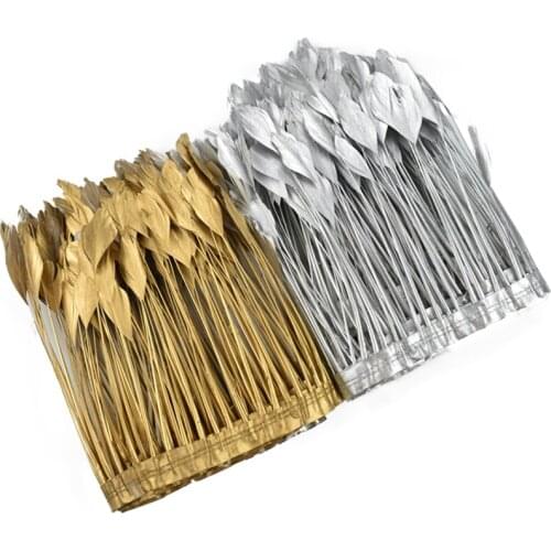 2Yards Goose Feather Trim Stripped Coque Gold Geese Plumes Ribbon on Tape DIY Wedding Party Decoration Fringes Sewing Trimmings