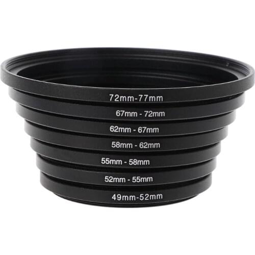7PCS/SET 49MM-77MM Universal Black Metal Aluminum Alloy Step-up Ring Common Camera Lens Adapter Filter Set Accessories