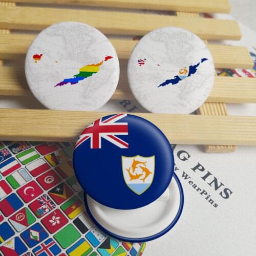 Anguilla Flag Map Tin Button Pins LGBT Gay Rainbow Pride Tin Button Badges