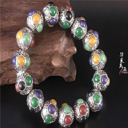 Antique collection, imitation silver collection, silver seedling, silver bracelet, multicolored bracelet, round bead, manual tra