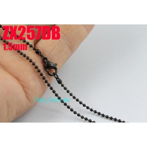 Black color with lobster clasp stainless steel necklace 1.5mm ball chain beads chains fashion jewelry 20pcs ZX257DB