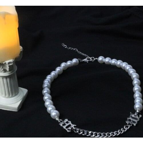 Deng Ziqi with the pearl chain splicing necklace female clavicle chain ins cold wind network red person simple neck chain