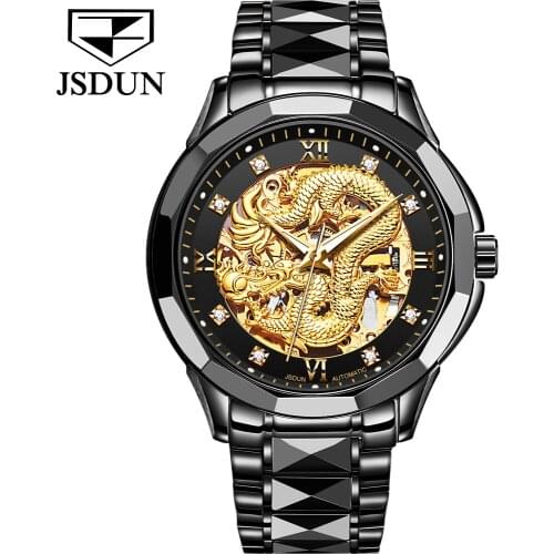 Mens Watch Dragon Skeleton Automatic Mechanical Watches For Men Wrist Watch Tungsten Steel Gold Clock 30m Waterproof 8840
