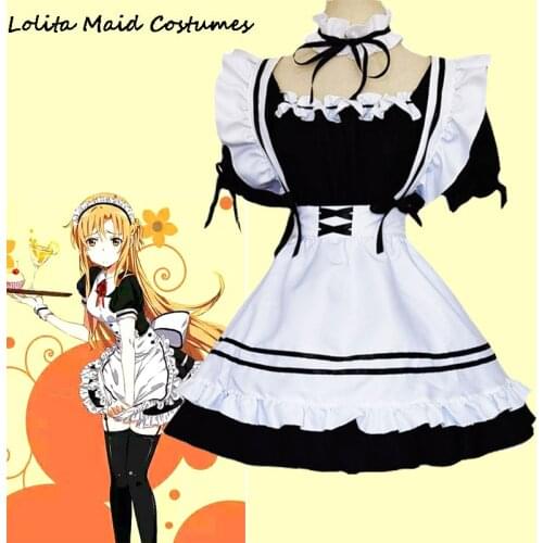 Black Cute Lolita Maid Costumes for Women Lovely Maid Cosplay Costume Set Japanese Outfit Dress Clothes 2021
