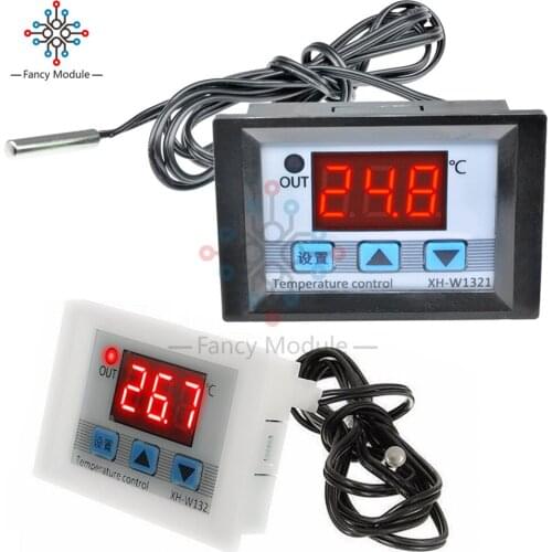 XH-W1321 DC 12V Digital LED Temperature Thermostat Controller 10A Thermostat Controller Switch Probe -50-110 Degrees White black