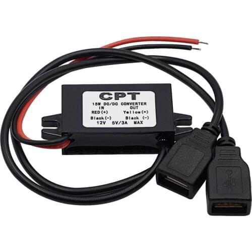 DC-DC Converter Module 12V to 5V 3A 15W Double USB Step Down Power Output Adapter Car Potting Waterproof Power Supply Module