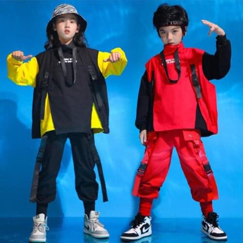 Kids Hip Hop Jazz Dancing Clothing Jacket Vest Sweatshirt Streetwear Tactical Cargo Pants for Girls Boys Dance Costume Clothes