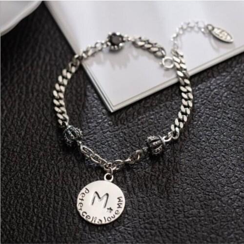 Korean new 100% Solid s925 pure silver jewelry letter M bracelet for woman tank chain Thai silver bracelet womans bracelet