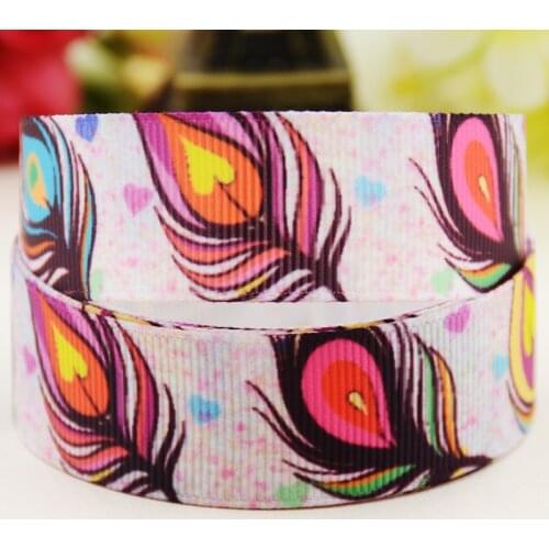 22mm 25mm 38mm 75mm feather cartoon printed Grosgrain Ribbon party decoration 10 Yards X-03704