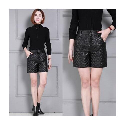 Top brand Leather Winter Thick Shorts High Waist Slim Leather Shorts KS19 high quality