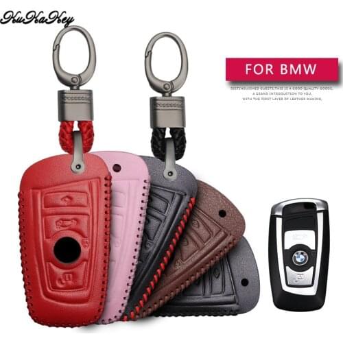 Leather Car Key Case Cover Protection Shell Skin For BMW 3 5 X1 X3 X4 X6 F30 F31 F34 550i GT 535i 528i 535i Keyring Keychain