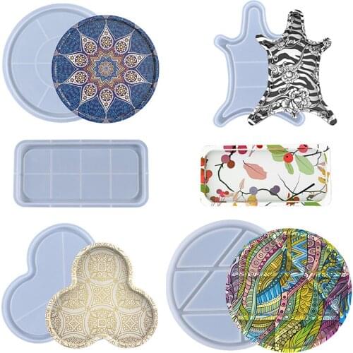 Round Resin Mold DIY Crystal Epoxy Resin Storage Trays Casting Moulds Jewelry Fruit Disc Tea Plate Tabletop Coaster Molds