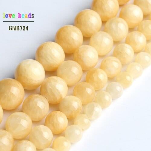 Wholesale 6mm 8mm 10mm 12mm Yellow Stone Round Beads For Jewelry Making 15.5inches DIY Jewellery