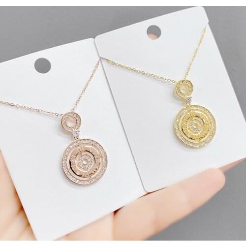 Micro Inlaid Zircon round Necklace Female Roman Digital European and American Fashion Clavicle Chain Pendant Jewelry
