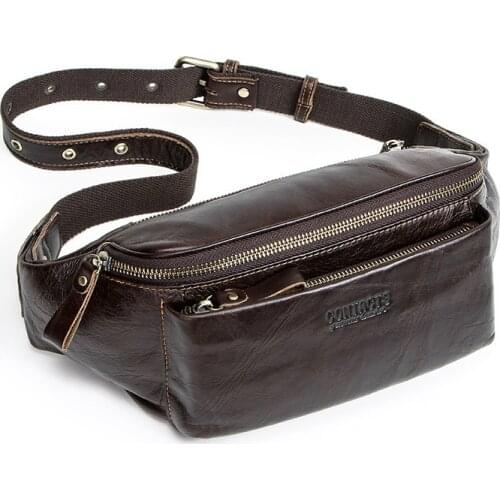 Head Layer Cowhide Men Chest Bag Large Capacity Waist Packs Mens Luxury Travel Fanny Bag Leather Chest Bags For Phone ID Card