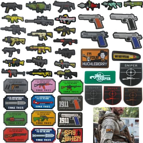 Sniper GUNS Badges PVC Patches Army Military Tactical Hook Patch Clothes Accessories for Backpacks Caps Hat Vest Jackets Bags