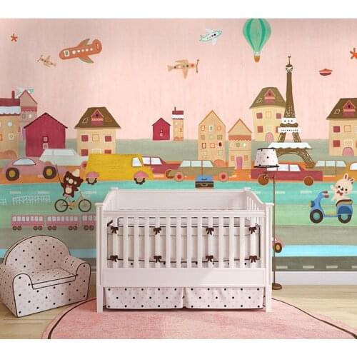 Bacaz Cartoon Architecture Wallpaper Mural 3d Wall Photo Mural for Kids Room Sofa Background 3d Animal Wall paper Mural Decor