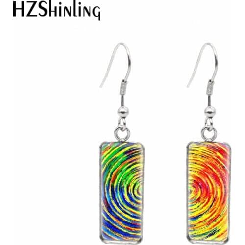 2021 New Geometric Spirals Rectangular Earring The Spiral of Life Fish Hook Earrings Glass Cabochon Handmade Jewelry