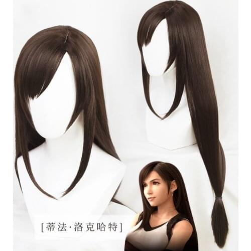 New Arrival 100cm Brown Straight Side Parting Styled Synthetic Hair Tifa Lockhart Wigs Cosplay Party Halloween Wigs + Wig CAP