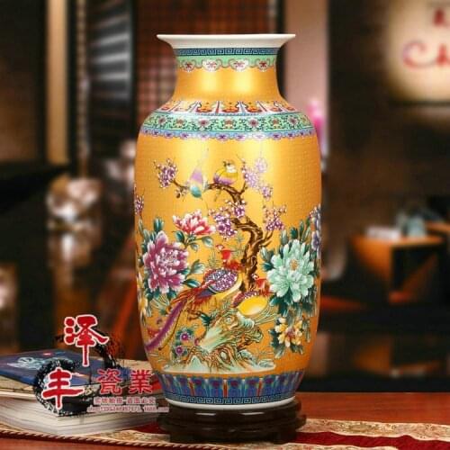 Factory wholesale Jingdezhen ceramic vase enamel Wujin flower peony vase living room floor