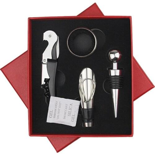 72set 4pcs/set Wine Tool Sets Bottle Opener Wine Stopper Stainless Steel Wine Accessory Kit Gifts Black Red