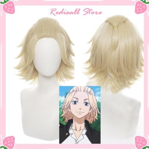 Tokyo Revengers Manjiro Sano Cosplay Wig Golden Light Blonde Synthetic Hair Heat Resistant Slicked-Back Women Men Free Wig Cap