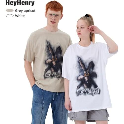Couples Loose Casual Korean T-shirt Cartoon Rabbit Printing Hip-hop Trend Round Neck Tee Male Woman Tshirts