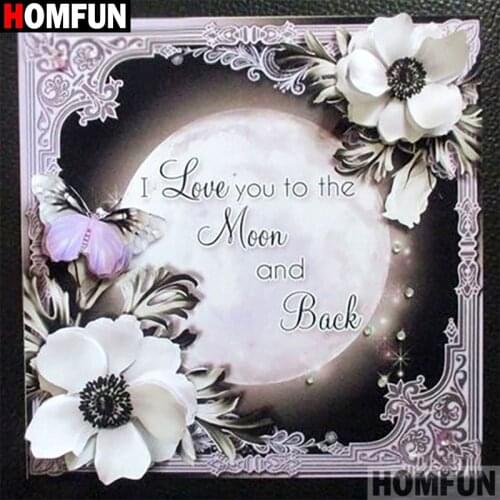 HOMFUN Full Square/Round 5D DIY Diamond Embroidery "Text moon flower" Diamond Painting Cross Stitch Rhinestone 5D Decor A30112