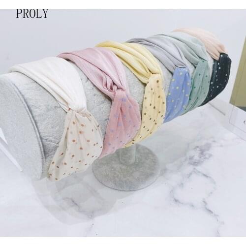 PROLY New Fashion Women Headband Wide Side Fresh Turban Adult Net yarn Point Patchwork Headwear Hair Accessories Summer