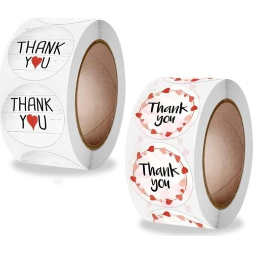 Qiduo 500Pcs Thank You Stickers Envelope Stationery Sticker Wrapping Paper Handmade with Love Seal Label Stickers Storage Flakes