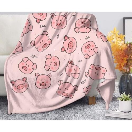 Cute Pig Pink Fleece Blanket Warm Bedroom Throw Blanket on Bed Sofa Bedding Travel Flannel Blankets for Adult Kids Quilt