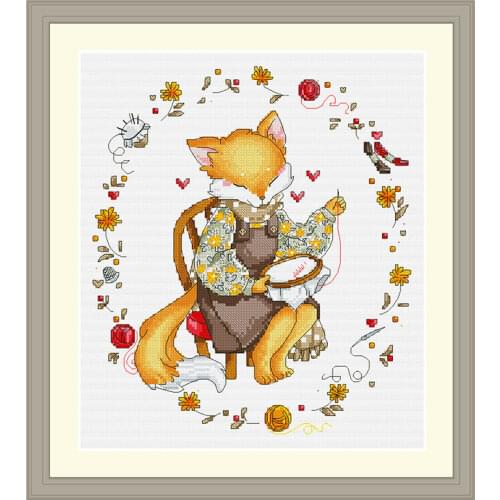 Precisely Printed Fishxx Cross Stitch Kit A3274 Embroidered Miss Fox Study Room Decoration Embroidery Painting