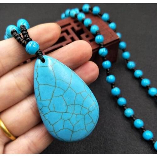Vintage Turquoise Water Droplet Pendant High Porcelain Iron Wire Nation Ornament Women Necklace Raw Ore Jewelry Jade Certificate