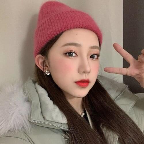 High Quality Women Knitted Winter Hat Female Warm Rabbit Fur Beanie Girls Solid Bonnet Women Skullies Beanies Soft Hats Beanies