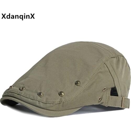XdanqinX Snapback Cap Mens Washed Cotton Berets 2021 New Personality Rivet British Retro Casual Sports Caps Male Bone Dad Hat