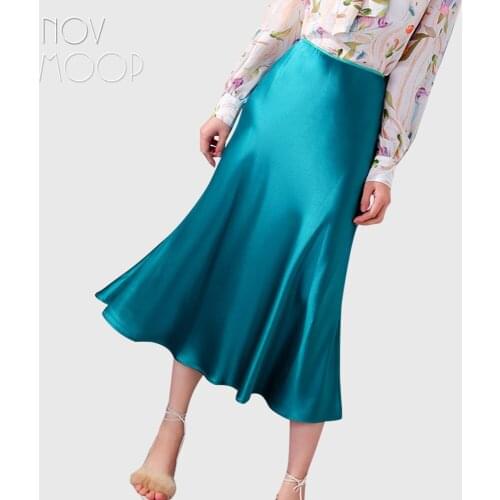 Novmoop super imported acetate dense silky fabric women flare skirt best match with shirt blazer daily graceful wear LT3535