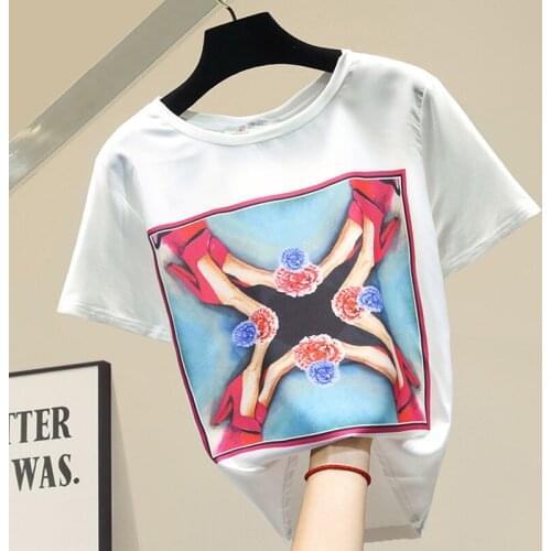 Printed T-shirt for Women White Black Cotton Short Sleeve T-shirts Female Hot Sale Summer Loose T Shirt 2020 New Shirt Top