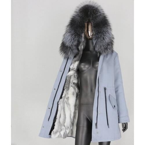 BLUENESSFAIR 2020 Long Waterproof Parka Natural Raccoon Fox Fur Collar Real Rabbit Fur Liner Coat Winter Jacket Women Detachable