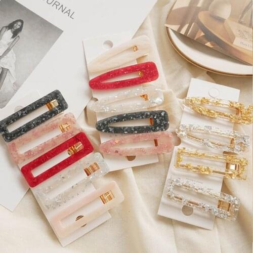 Q Tin Foil Women Girls Supplies Hairpins Sequins Acrylic Waterdrop Rectangle Headbands Accessories Vintage Hair Clip Hollow