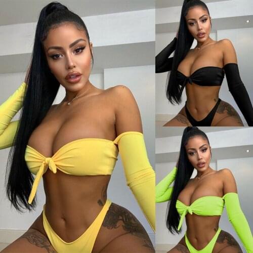 Women Swimwear Sub-System With Bikini Long Sleeve Lace Up Underwear Two-Piece Set Vacation Swimming Beach