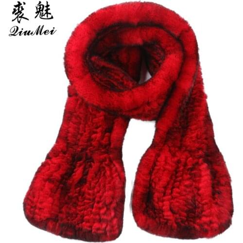 Real Fur Knitted Neckerchief Scarves Female Mom Girlfriend Gift Soft Comfortable Long Warm Rex Rabbit Fur Winter Scarf Women