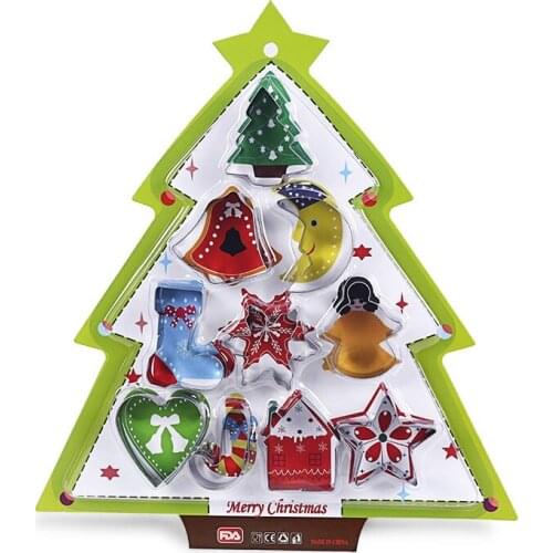 10pcs/pack Stainless Steel Christmas Cookie Cutters Cake Mold Tree Star House Bells Snowflake Biscuit Bakeware Baking Tools