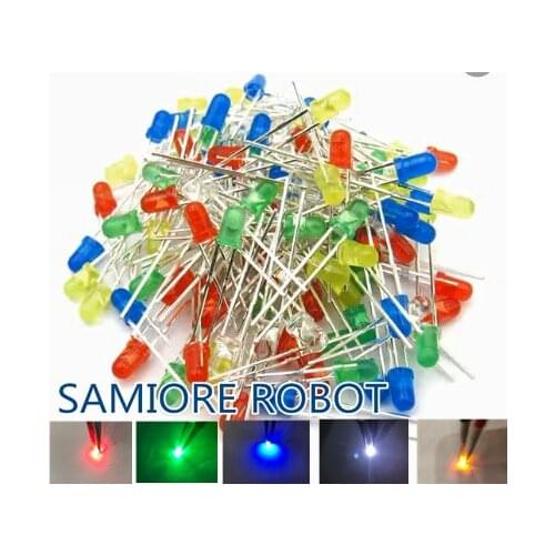 100Pcs/lot 5 Colors F3 3MM Round LED Assortment Kit Ultra Bright Diffused Green/Yellow/Blue/White/Red Light Emitting Diode