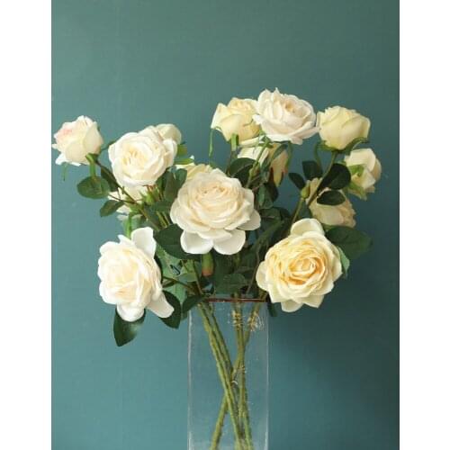 3 Heads White Rose Fake Flower Branch Silk Flower Wedding Garden Party Decoration Reall tough Artificial Flowers