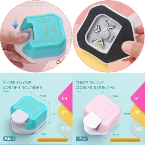 3 in 1 Corner Rounder Punch 3 Way Corner Rounder for DIY Scrapbooking Handmade Craft Project Tools Photo Paper Cutter BluePink