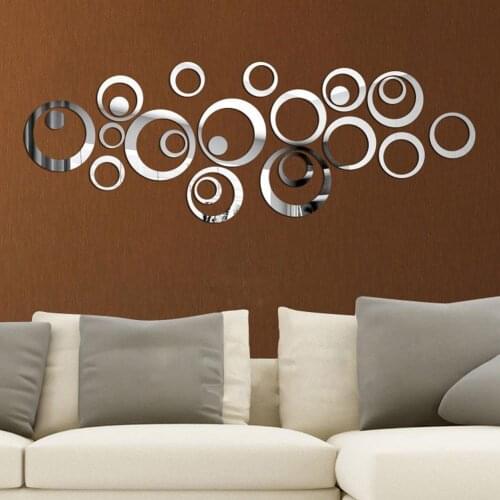 3D DIY Circles Mirror Wall Sticker 24pcs/set Style Removable Decal Art Mural Decoration for TV Background Wall Sticker Household