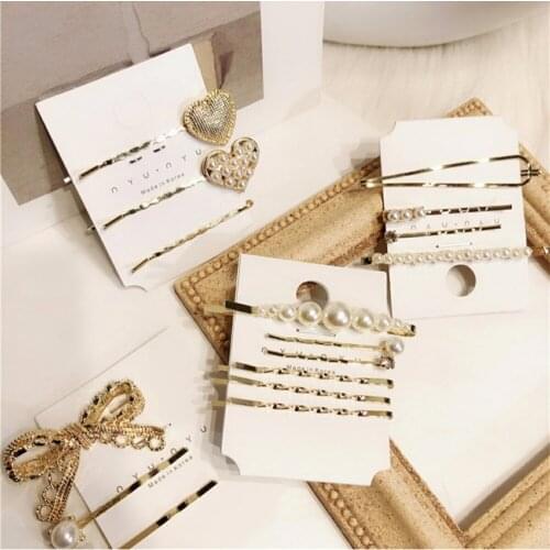 Hair Accessories Imitiation Pearl Crystal Hair Clips For Women Chic Hollow Bowknot Metal Heart Shape Hairpins Girls Hairgrip