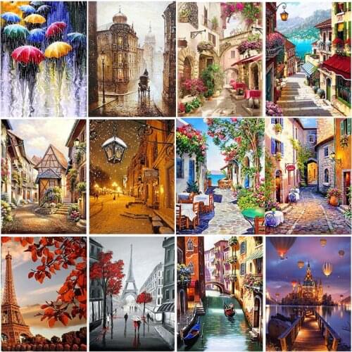 DIY 5D Diamond Painting Scenery Street Diamond Embroidery Scenic Street Cross Stitch Full Round Drill Manual Art Gift Home Decor